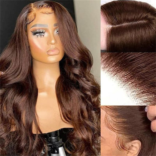 #4 Dark Brown Colored Straight And Body Wave Glueless 4×6 Pre-Cut Lace Closure Wig Wear&Go