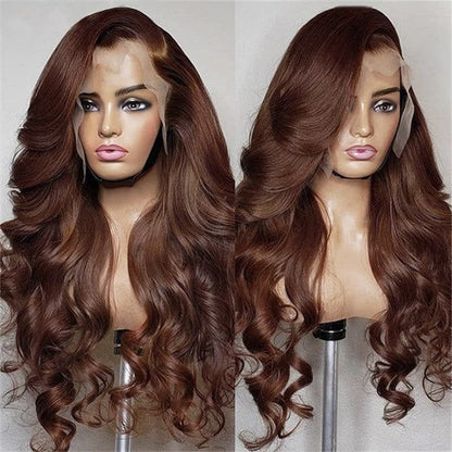 #4 Dark Brown Colored Straight And Body Wave Glueless 4×6 Pre-Cut Lace Closure Wig Wear&Go