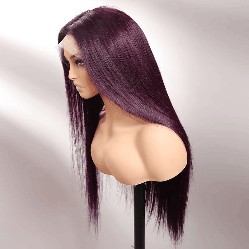Hot Trendy Dark Purple Plum Color Wigs 13×4 Lace Front Silky Straight Wig 180% Density