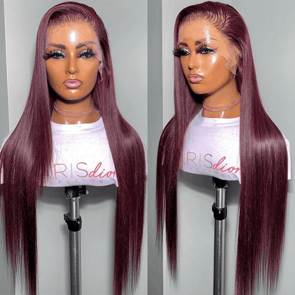 Hot Trendy Dark Purple Plum Color Wigs 13×4 Lace Front Silky Straight Wig 180% Density