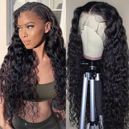 Deep Curly 13×4 Lace Front Natural Black Remy Pre Plucked Human Hair Wig 180% Density