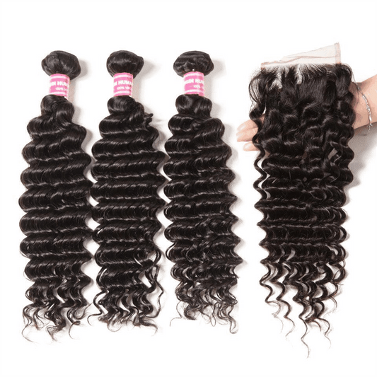 Remy Forte Deep Curly Hair Bundles With Closure Deep Wave Brazilian 3 Bundles With Closure