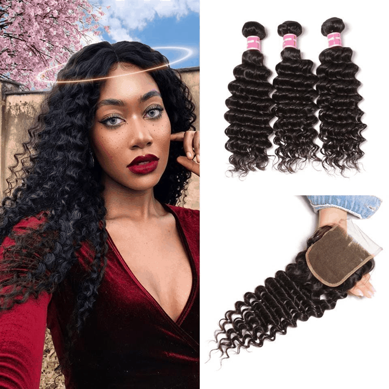 Remy Forte Deep Curly Hair Bundles With Closure Deep Wave Brazilian 3 Bundles With Closure