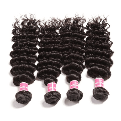 Remy Forte Deep Wave 4 Bundles With 13×4 Lace Frontal Closure 100% Virgin Human Hair Extension