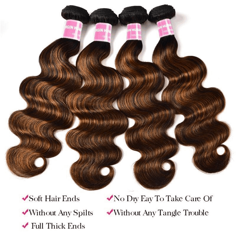 Remy Forte #FB30 Color Body Wave Hair Weave 4 Bundles Balayage Highlight Hair