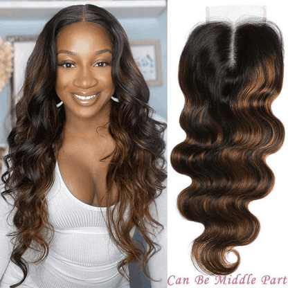 Remy Forte 1 Pc Highlight Balayage Color Body Wave 4*4 Lace Closure FB30 Body Wave Lace Closure