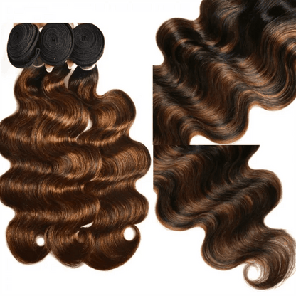 Remy Forte #FB30 Highlight Body Wave 3 Bundles with 4×4 Lace Closure Human Hair Ombre Balayage Color