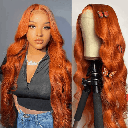 Fashion Ginger Orange Color Lace Wig Straight And Body Wave Human Hair Wigs 180% Density