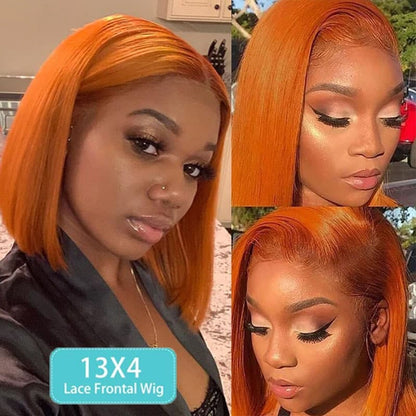 Ginger Orange Bob Wig Straight 4×4/13×4 Lace Human Hair Short Ginger Bob Wig 180% Density