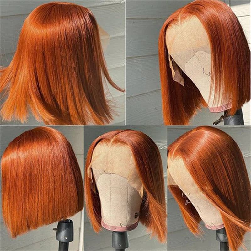 Ginger Orange Bob Wig Straight 4×4/13×4 Lace Human Hair Short Ginger Bob Wig 180% Density