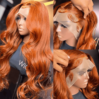 Ginger Orange Body Wave Lace Frontal Wigs 150% Density Wigs Pre Plucked With Baby Hair