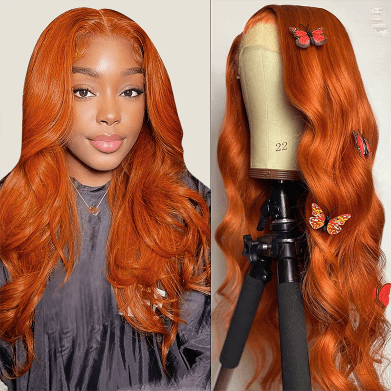 Ginger Orange Body Wave Lace Frontal Wigs 150% Density Wigs Pre Plucked With Baby Hair
