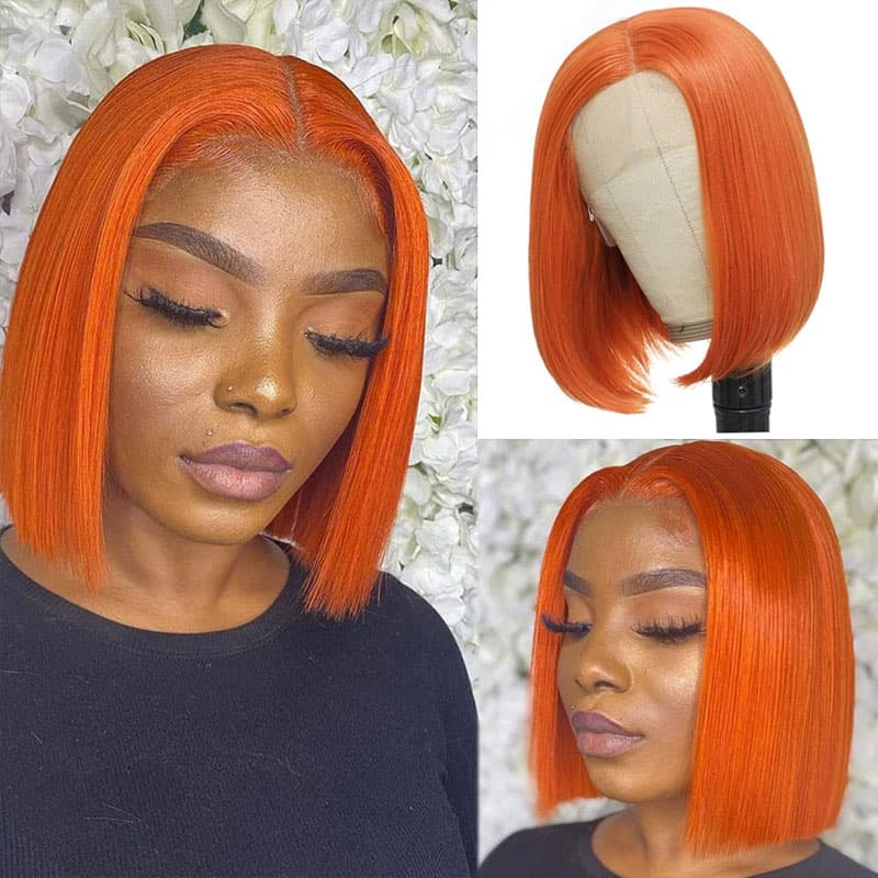 Ginger Orange Color 13×4×1 Lace Frontal Straight BoB Wigs Human Hair Wigs Pre Plucked