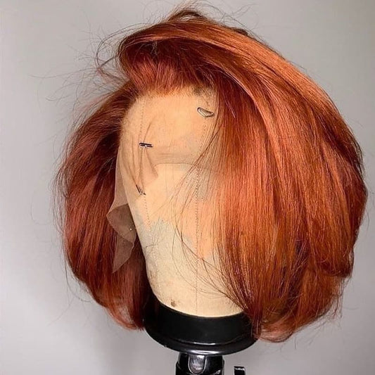 Ginger Orange Color 13×4×1 Lace Frontal Straight BoB Wigs Human Hair Wigs Pre Plucked