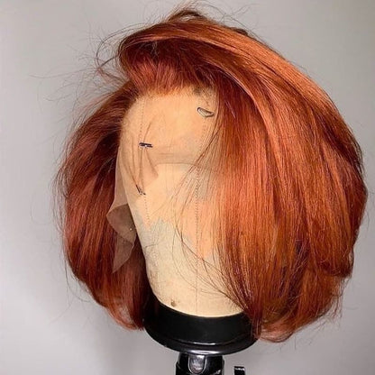 Bogo Free Auburn Color 13×4 Lace Jerry Curly And Free Ginger Orange T Part Bob Wig