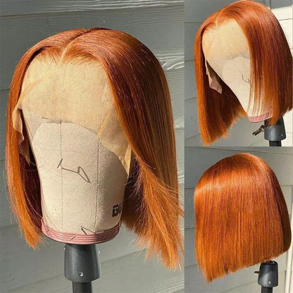 Ginger Orange Color 13×4×1 Lace Frontal Straight BoB Wigs Human Hair Wigs Pre Plucked