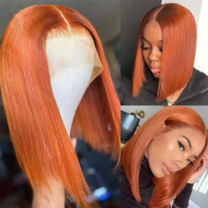 Ginger Orange Color 13×4×1 Lace Frontal Straight BoB Wigs Human Hair Wigs Pre Plucked