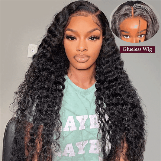 Glueless Deep Wave Lace Front Wig Pre Cut Lace Human Hair Wig Deep Curly Wigs No Skills Needed
