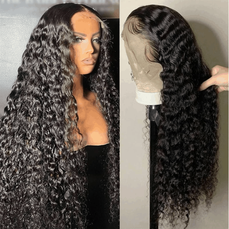 glossy natural black curly pre cut wig