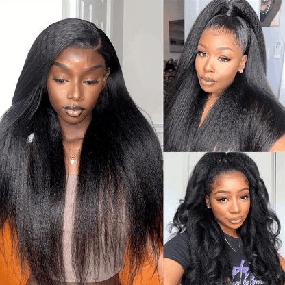 kinky straight human hair wigs can be styled differently