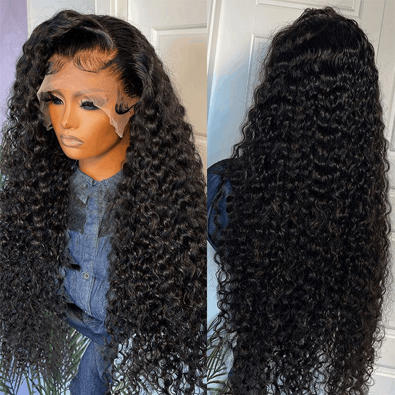 Gorgeous Deep Wave Hair 13×4 Frontal Lace Long Wig 100% Curly Human Hair Wigs Pre Plucked