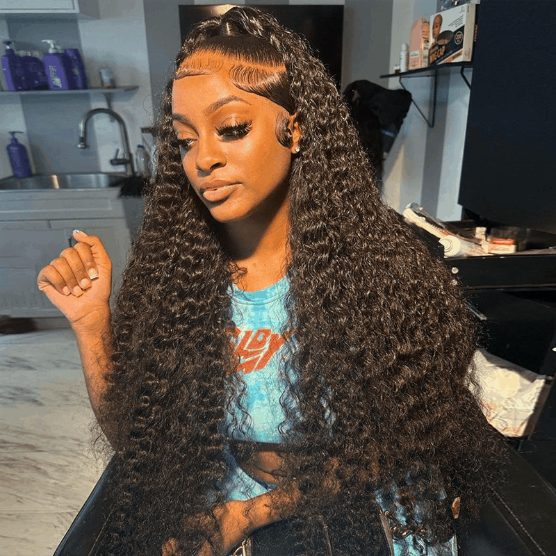 Gorgeous Deep Wave Hair 13×4 Frontal Lace Long Wig 100% Curly Human Hair Wigs Pre Plucked