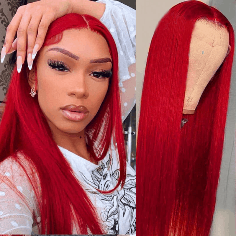 Gorgeous Red Lace Front Wigs Straight Human Hair Wig Pre Plucked With Baby Hair