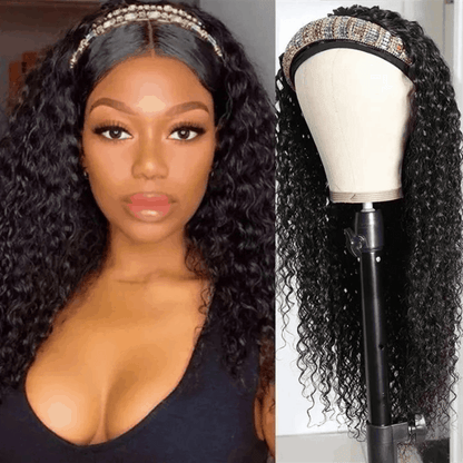 $121-$120 Code Save120 Jerry Curly Headband Wig 180% Density Wear And Go