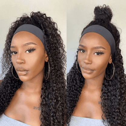 Human Hair Black Color Jerry Curly Headband Wigs