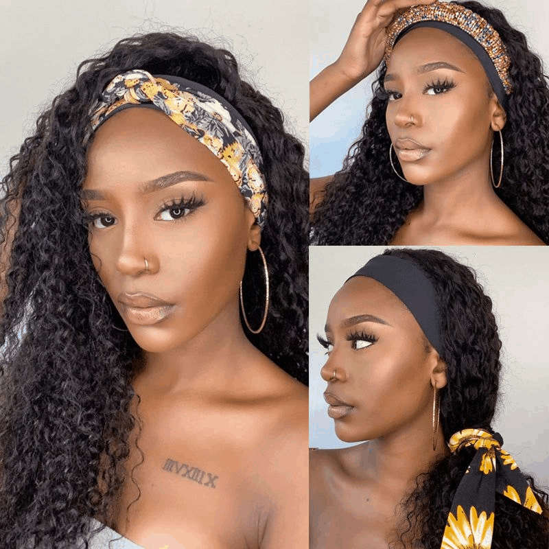 $121-$120 Code Save120 Jerry Curly Headband Wig 180% Density Wear And Go