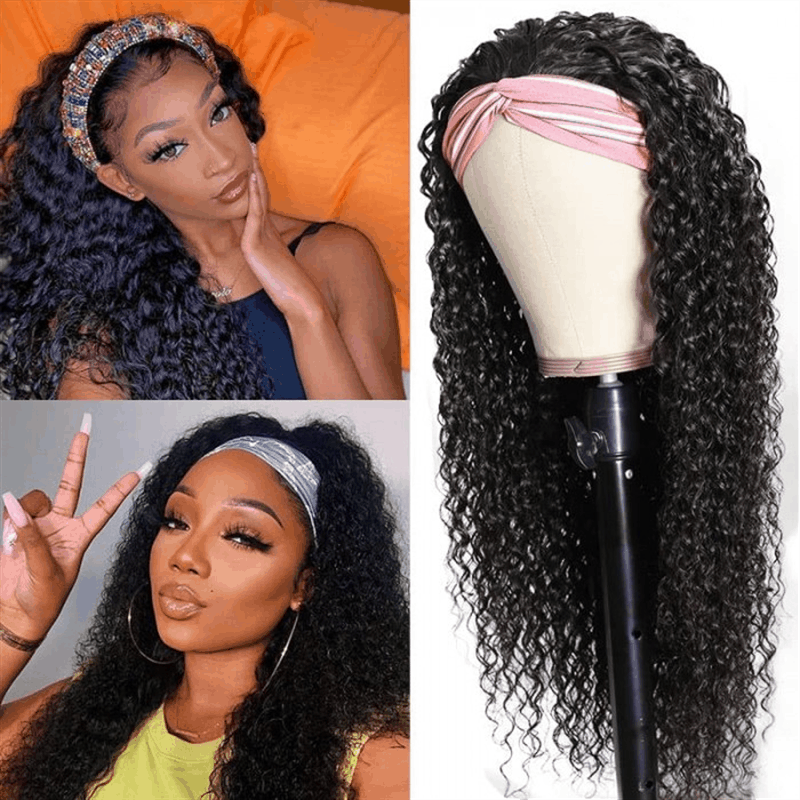 $121-$120 Code Save120 Jerry Curly Headband Wig 180% Density Wear And Go