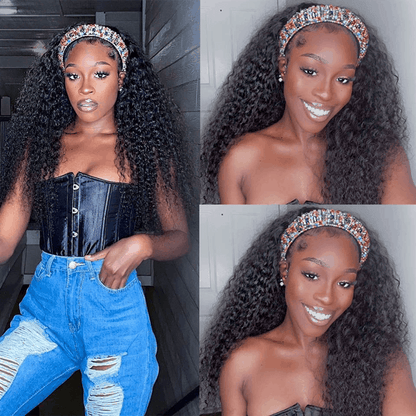 $121-$120 Code Save120 Jerry Curly Headband Wig 180% Density Wear And Go