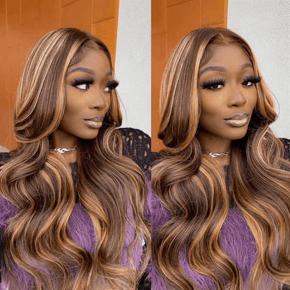Highlight Body Wave Wear And Go Wig Honey Blonde Color Wig Pre-Cut Lace Wig Beginner Friendly