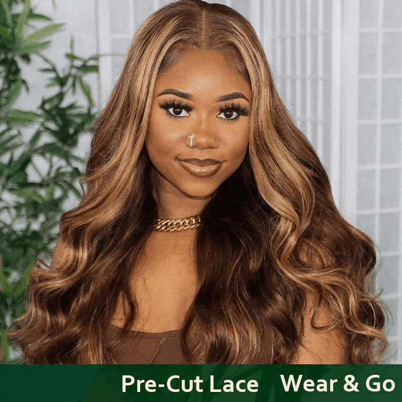 body wave pre cut highlight lace wig
