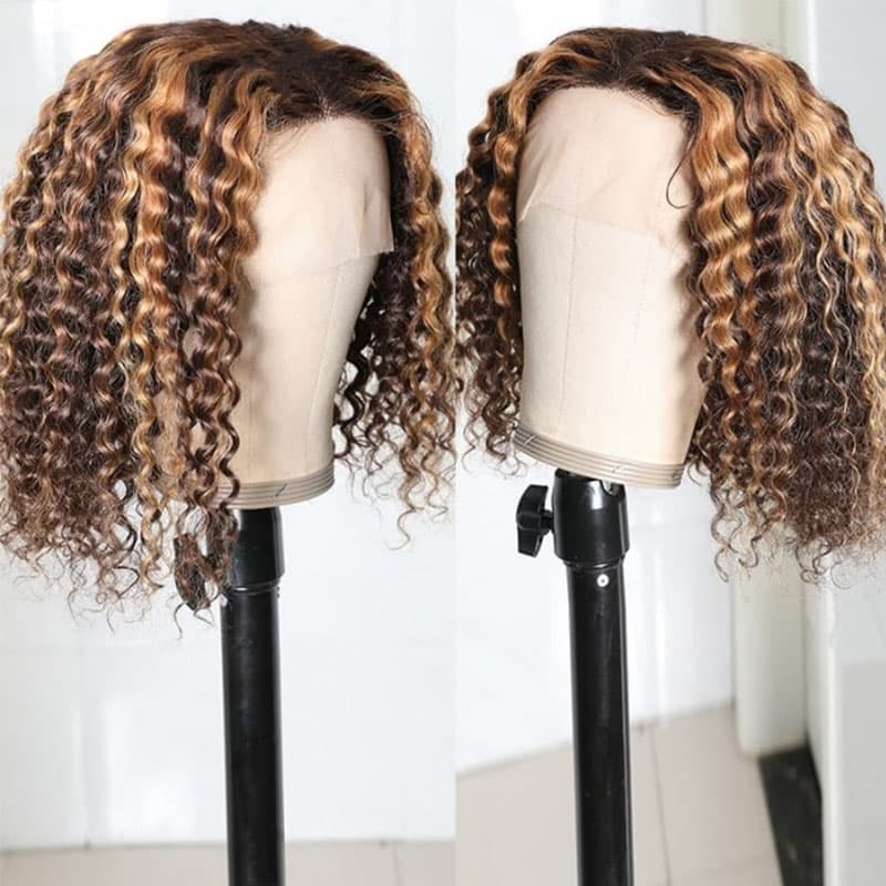 Honey Brown Highlight Bouncy Curly Wig