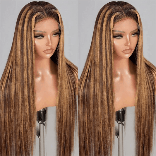 Highlight Ombre 13×4 HD Pre Cut Lace Front Wig Human Hair Straight 4/27 Honey Blonde