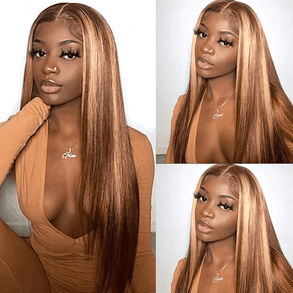 Hot Highlight Piano P4/27 Color Lace Straight Wig Colored Ombre Highlight Human Hair Wig