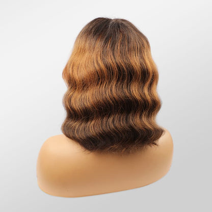 Hollywood Bob Loose Wavy Pre Cut Lace Wig Ombre Highlight T Part Lace Bob Short 1B/30 Colored Wig