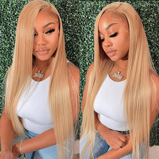 Honey Blonde #27 Colored Straight Hair Lace Wig 100% Virgin Human Hair Wigs 150% And 180% Density