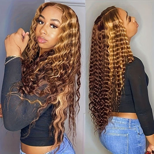 Honey Blonde Highlight Deep Wave Wig 4×4 HD Lace Front Wig Colored Human Hair Lace Wig