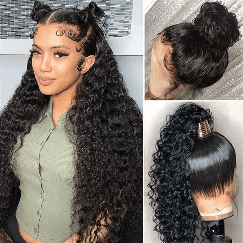 360 lace wig styled to buns and ponytails