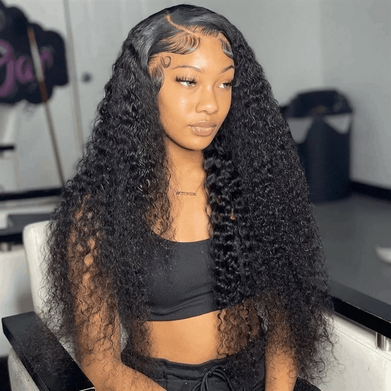 Jerry Curly HD Transparent 13×4 Pre Cut Lace Front Wig Thick Curly Hair Wear Go Human Hair Wig