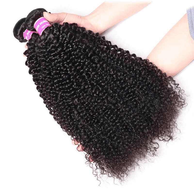 Remy Forte Kinky Curly Hair Bundles With Closure 4 Bundles With 4×4 Lace Closure Natural Color