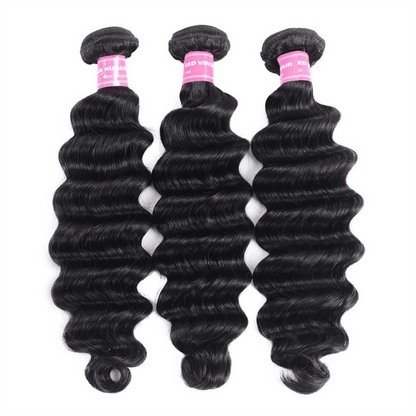 Remy Forte Loose Deep Wave Hair 3 Bundles with 4×4 Lace Closure Brazilian Virgin Human Hair