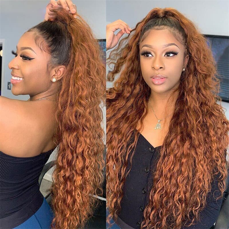 Ombre Honey Blonde Deep Wave Curly Human Hair Lace Wigs 180% Density 1B/30 Colored Wig