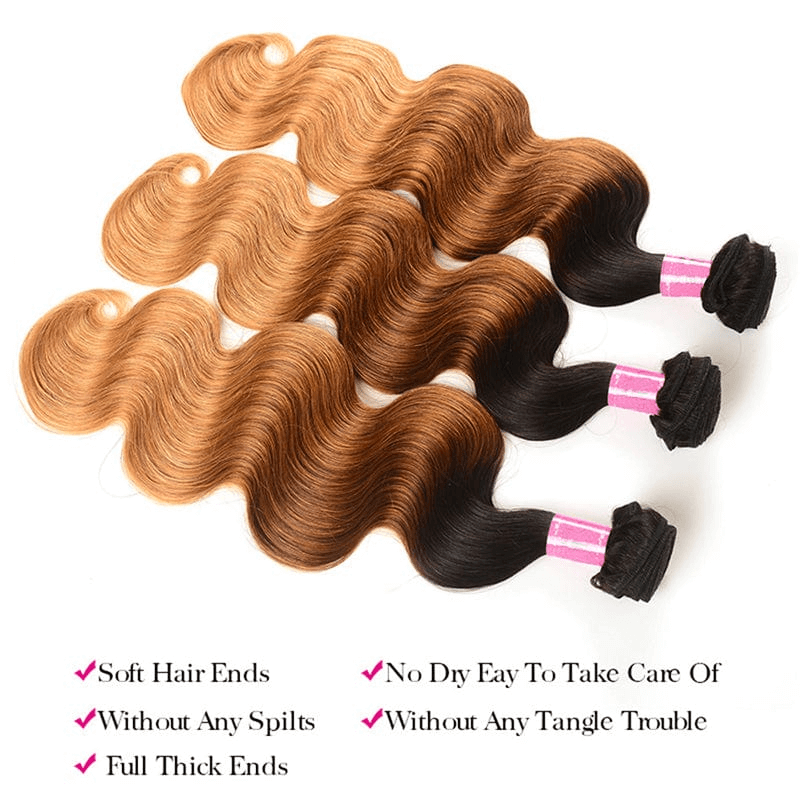 Remy Forte Ombre T1B427 Body Wave Human Hair Weave 3 Bundles