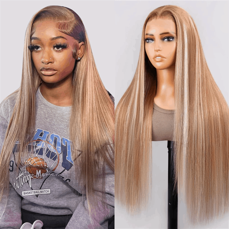 P12/613 Straight And Body Wave Wig Ombre 13×4 Pre Cut Lace Wig Mixed Brown and Blonde Color Wear And Go Wig