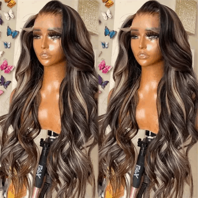 P4/613 Brown Wig With Blonde Highlights Body Wave 13×4 Pre Cut Lace Wig Human Hair Wigs
