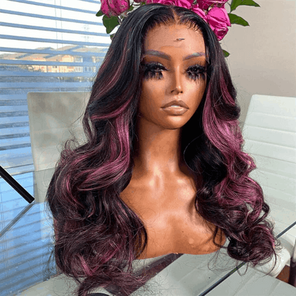 Purple Highlights 13×4 And 13×6 Body Wave Lace Frontal Wigs Best Straight Hair