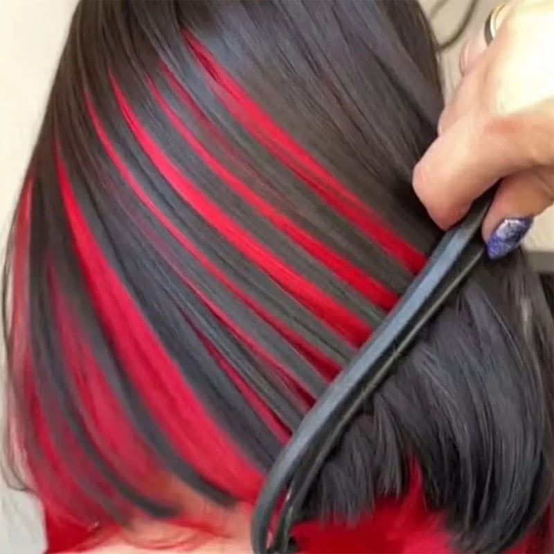 Red Peekaboo Wig Short Straight Bob Lace Wig Ombre Highlight Short Red Skunk Stripe Highlights Wig